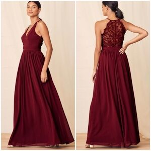 Lulus Love Spell Burgundy Lace-Back Maxi Dress NWT